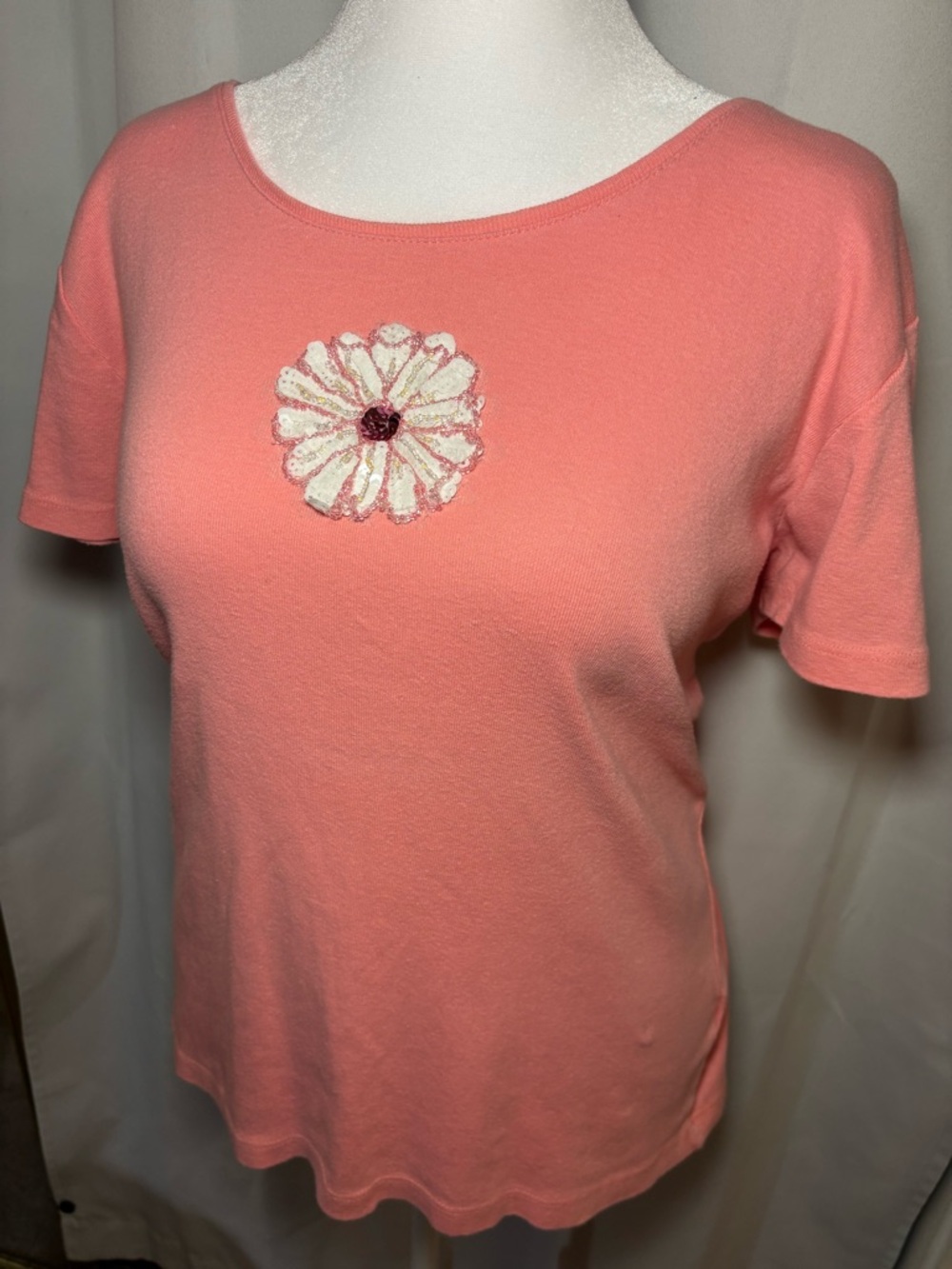 Pink Sequin Flower Graphic Tee 100% Organic Cotton Cottagecore Y2K - Picture 4 of 5